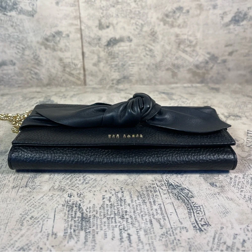 Ted Baker Cimmy Black Leather Knotted Crossbody Matinee Wallet on Chain